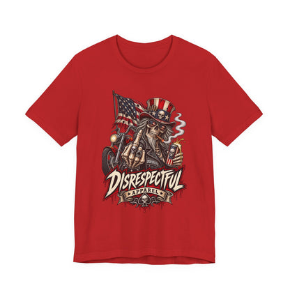 Patriotic Rebel Tee — 'Disrespectful Apparel' Skull & Flag Graphic T-Shirt