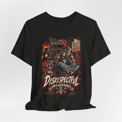 Disrespectful Trucker Tee — Retro Biker, American Flag Graphic Tee