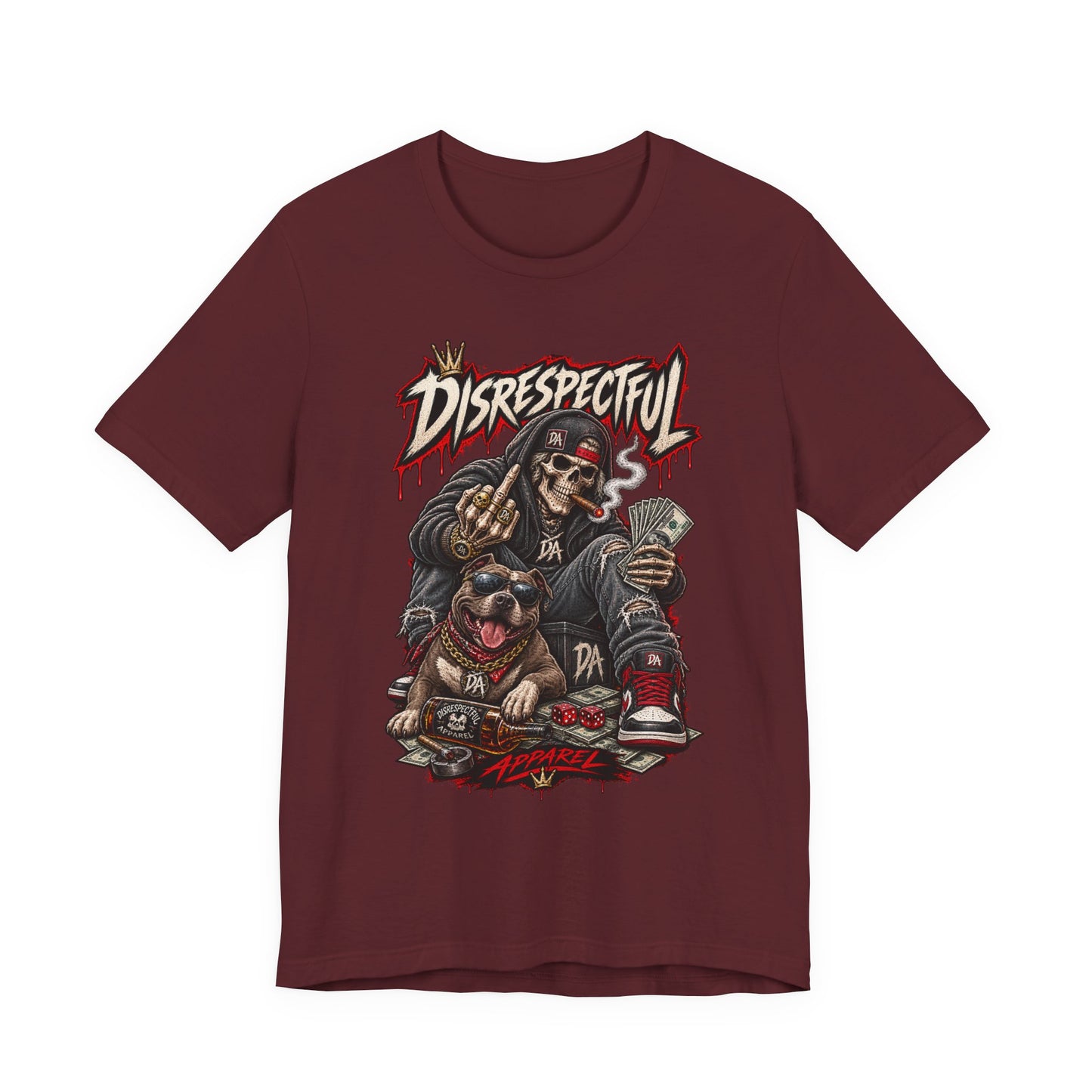 Disrespectful Skull & Rottweiler Graphic Tee — Edgy Streetwear Shirt