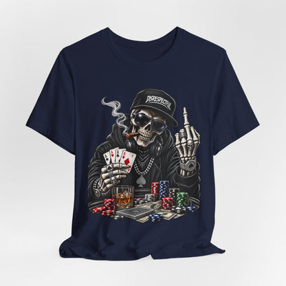 Skull Poker Tee — Skeleton Gambler Graphic Tee