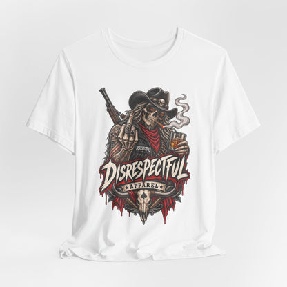 Disrespectful Apparel Cowboy Skeleton Tee – Western Biker Skull Graphic T-Shirt