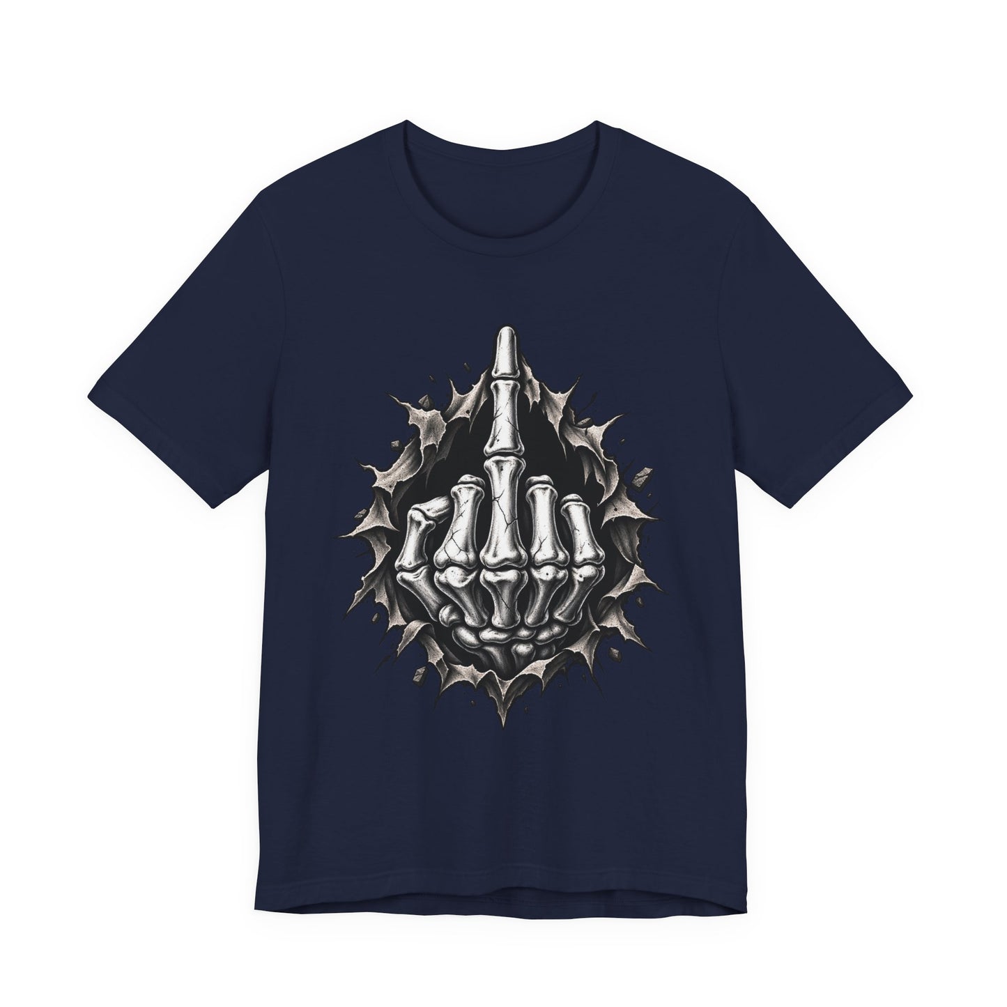 Skull Middle Finger Tee — Gothic Skeleton Hand with Roses Graphic Tee