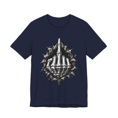 Skull Middle Finger Tee — Gothic Skeleton Hand with Roses Graphic Tee