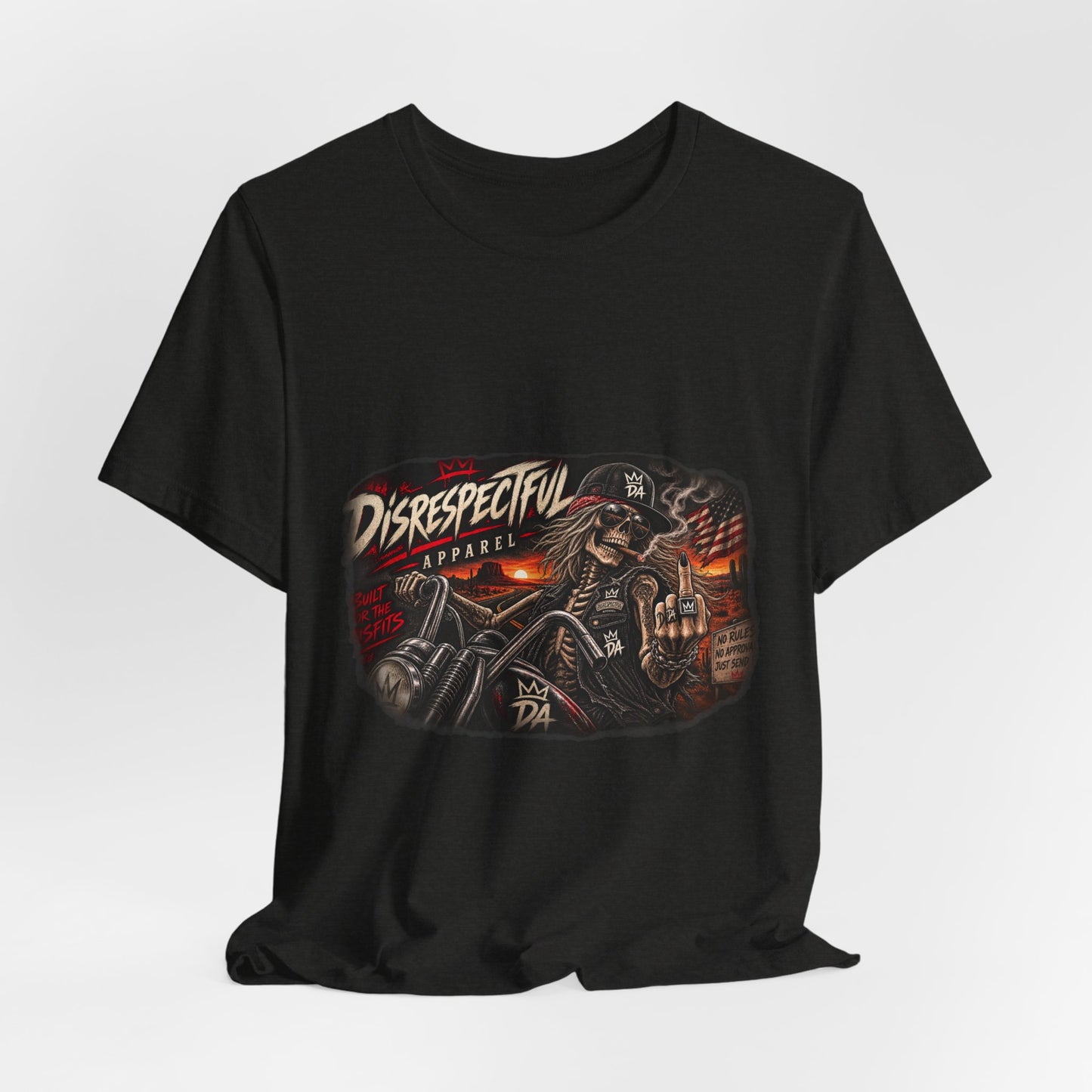 Disrespectful Streetwear Tee — Vintage Biker Skull Graphic T-Shirt