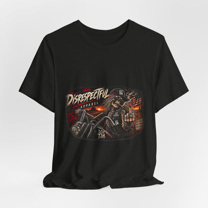 Disrespectful Streetwear Tee — Vintage Biker Skull Graphic T-Shirt