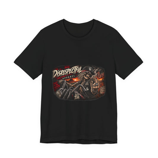 Disrespectful Streetwear Tee — Vintage Biker Skull Graphic T-Shirt