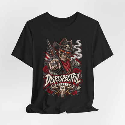 Disrespectful Apparel Skull Cowboy Tee — Edgy Biker / Western Graphic T-Shirt