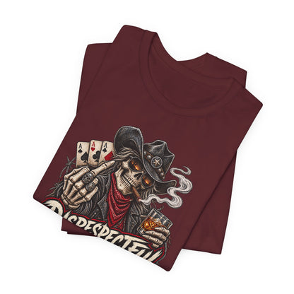 Disrespectful Skull Cowboy Tee — "Trouble Looks Good on You" Graphic T-Shirt