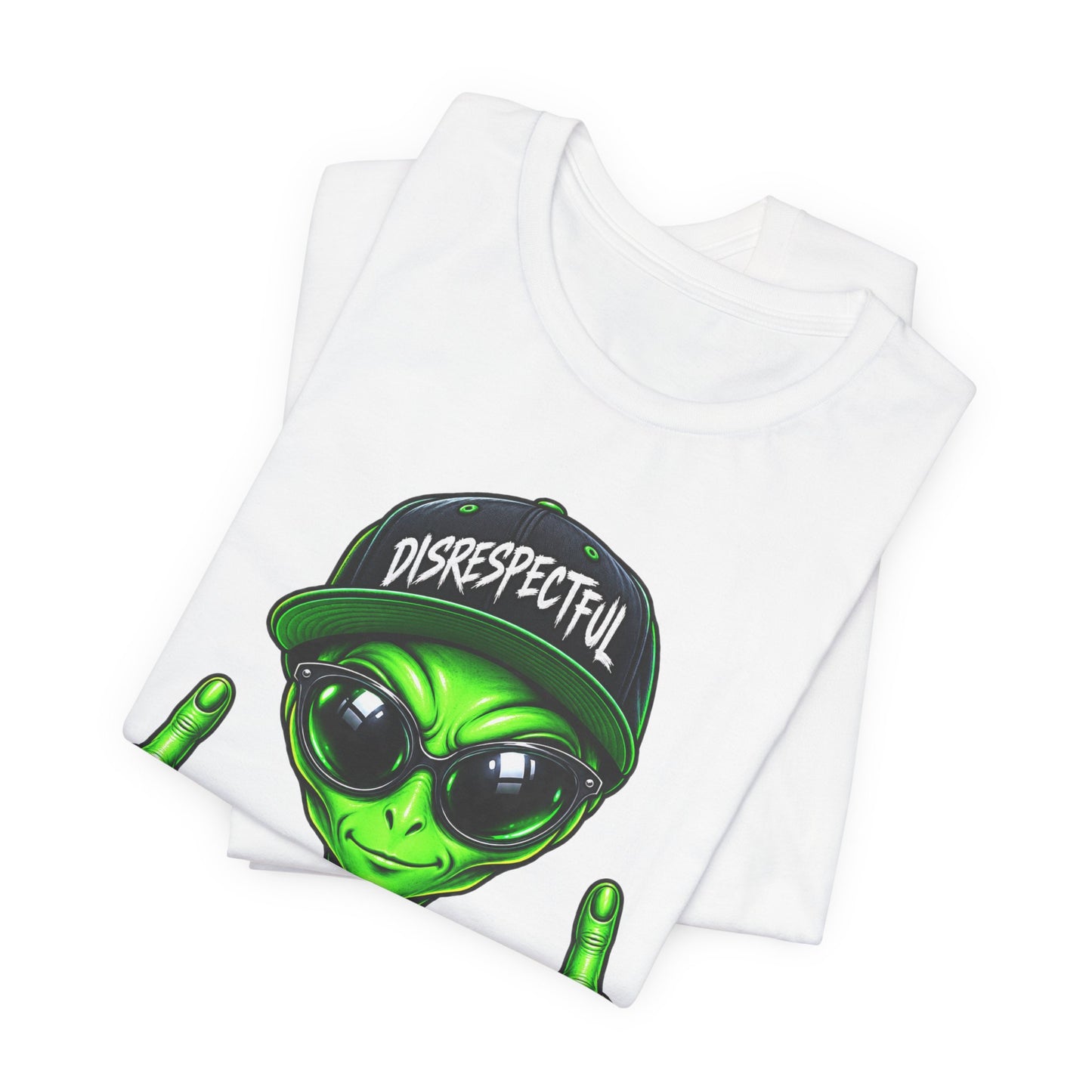Alien Graphic Tee "Disrespectful" — Middle Finger Cartoon Alien Shirt