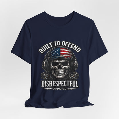 Built to Offend Skull Tee — Patriotic Military Helmet Graphic Tee