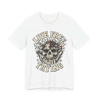 Live Free or Die Trying Skull Tee — Patriotic American Flag Graphic T-Shirt