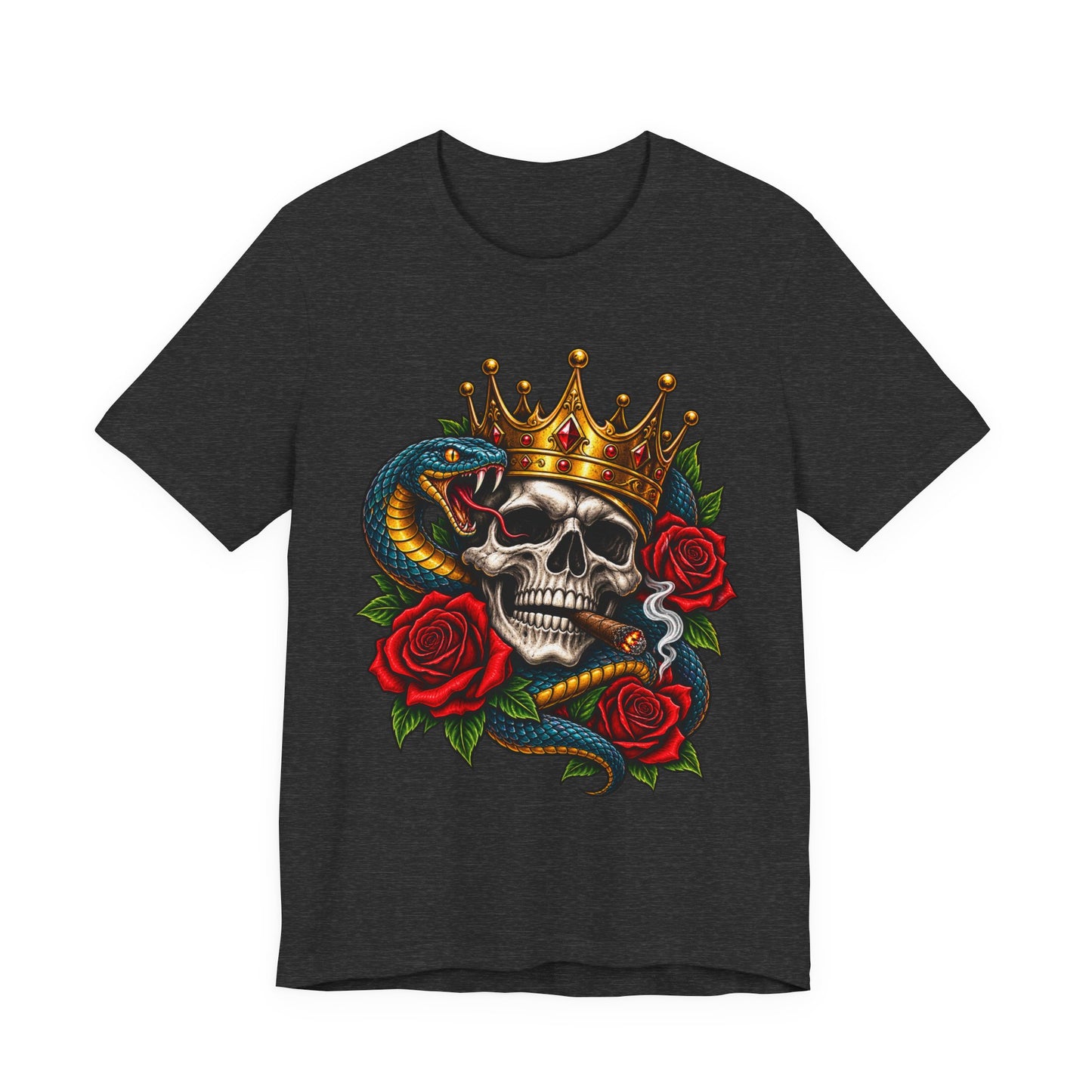 Skull King Crown Tee — Snake, Roses & Smoking Skull Graphic Tee
