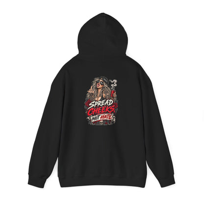 Spread Cheeks, Not Hate — Tattoo Edition — Back-Print Graphic Hoodie
