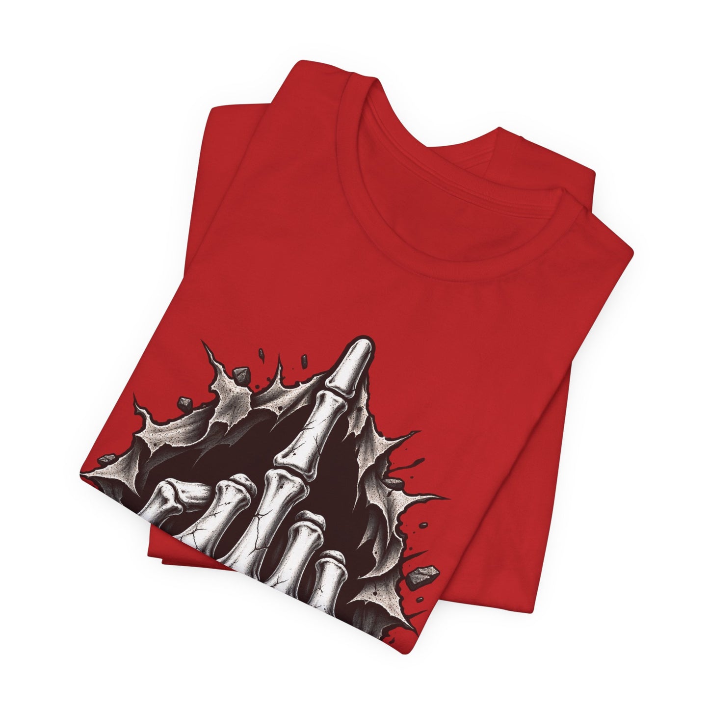 Skull Middle Finger Tee — Gothic Skeleton Hand with Roses Graphic Tee