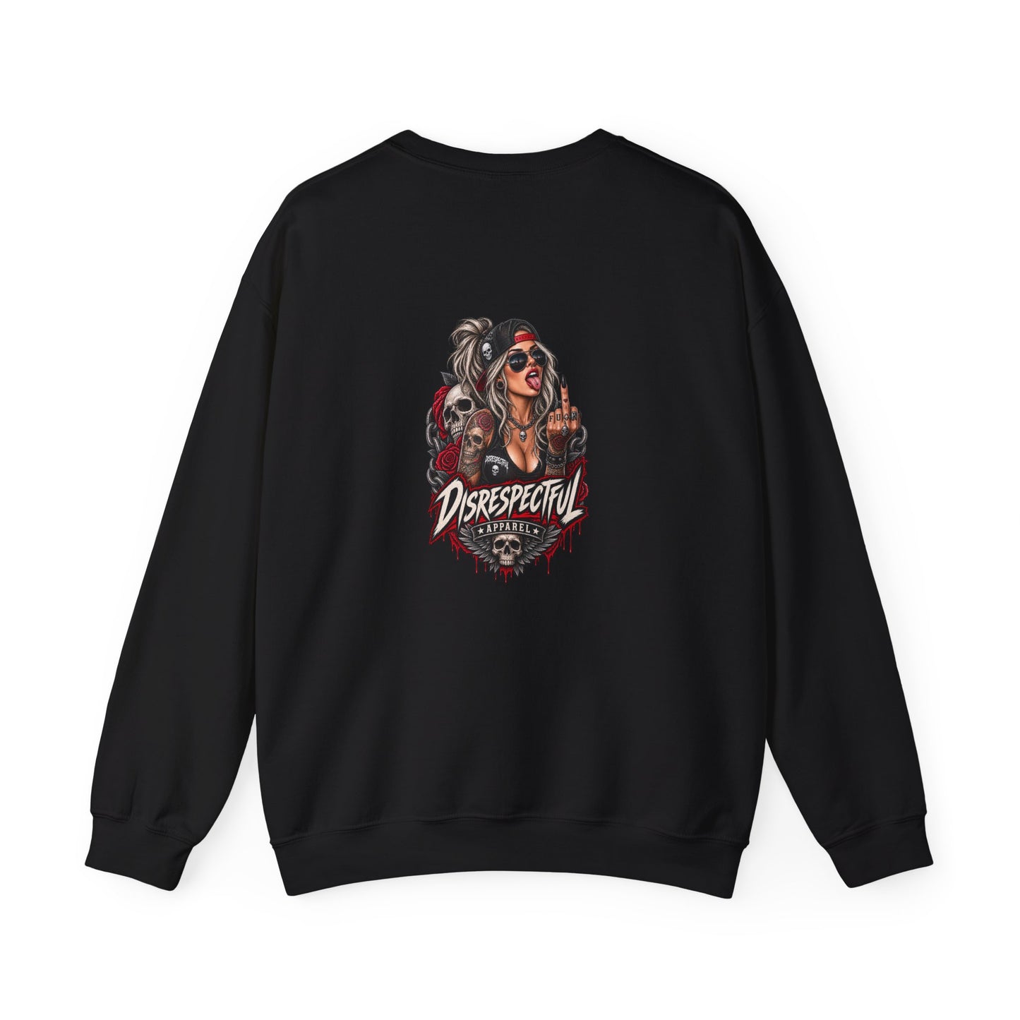 Defiant Pin-Up Skull — Back-Print Graphic Crewneck