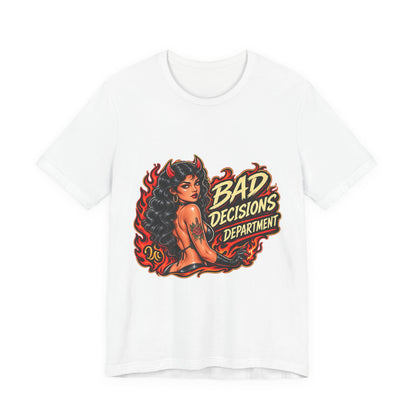 Bad Decisions Department Tee — Retro Devil Pinup Graphic Tee