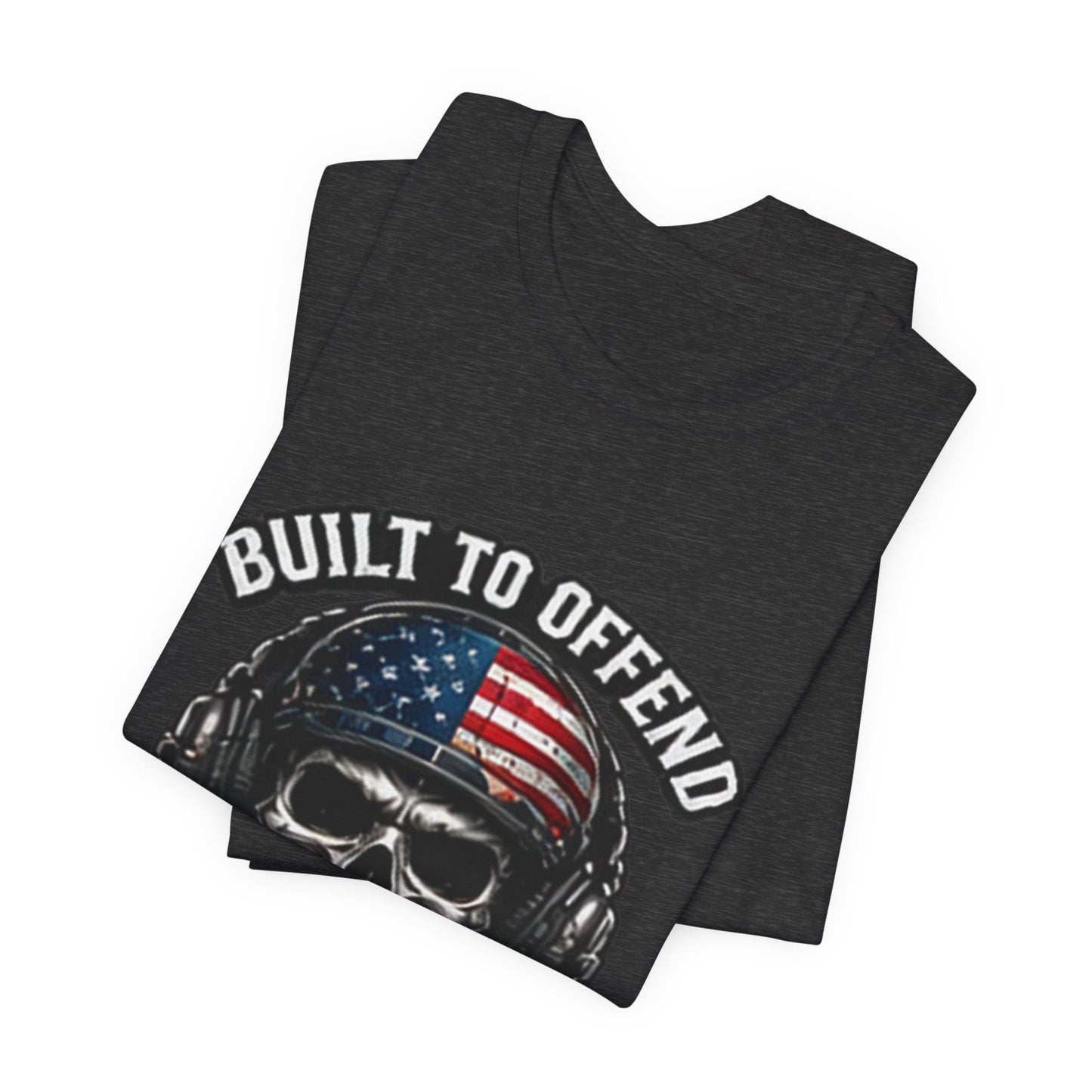 Built to Offend Skull Tee — Patriotic Military Helmet Graphic Tee