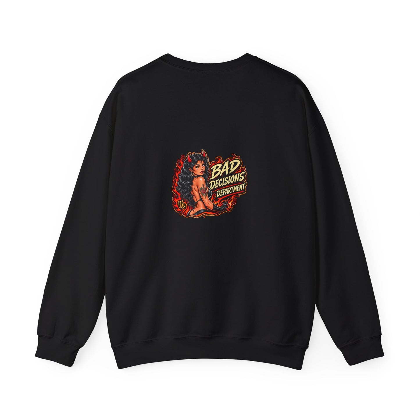 Bad Decisions Department — Back-Print Graphic Crewneck