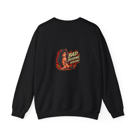 Bad Decisions Department — Back-Print Graphic Crewneck