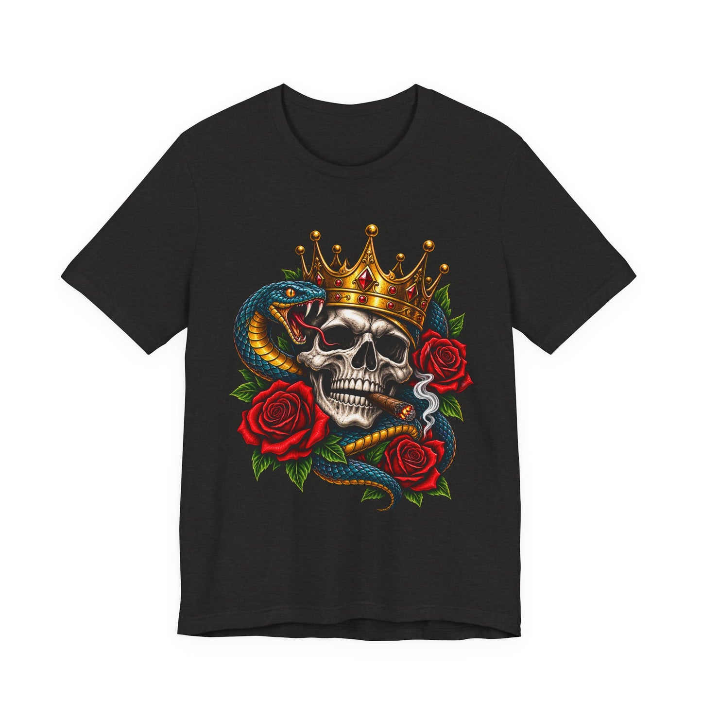 Skull King Crown Tee — Snake, Roses & Smoking Skull Graphic Tee