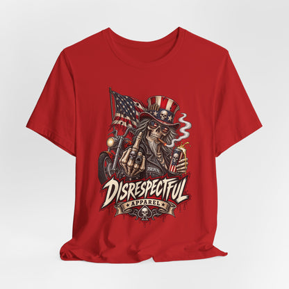 Patriotic Rebel Tee — 'Disrespectful Apparel' Skull & Flag Graphic T-Shirt