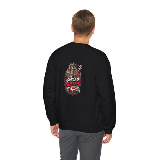 Spread Cheeks Not Hate — Tattoo Edition — Back-Print Graphic Crewneck