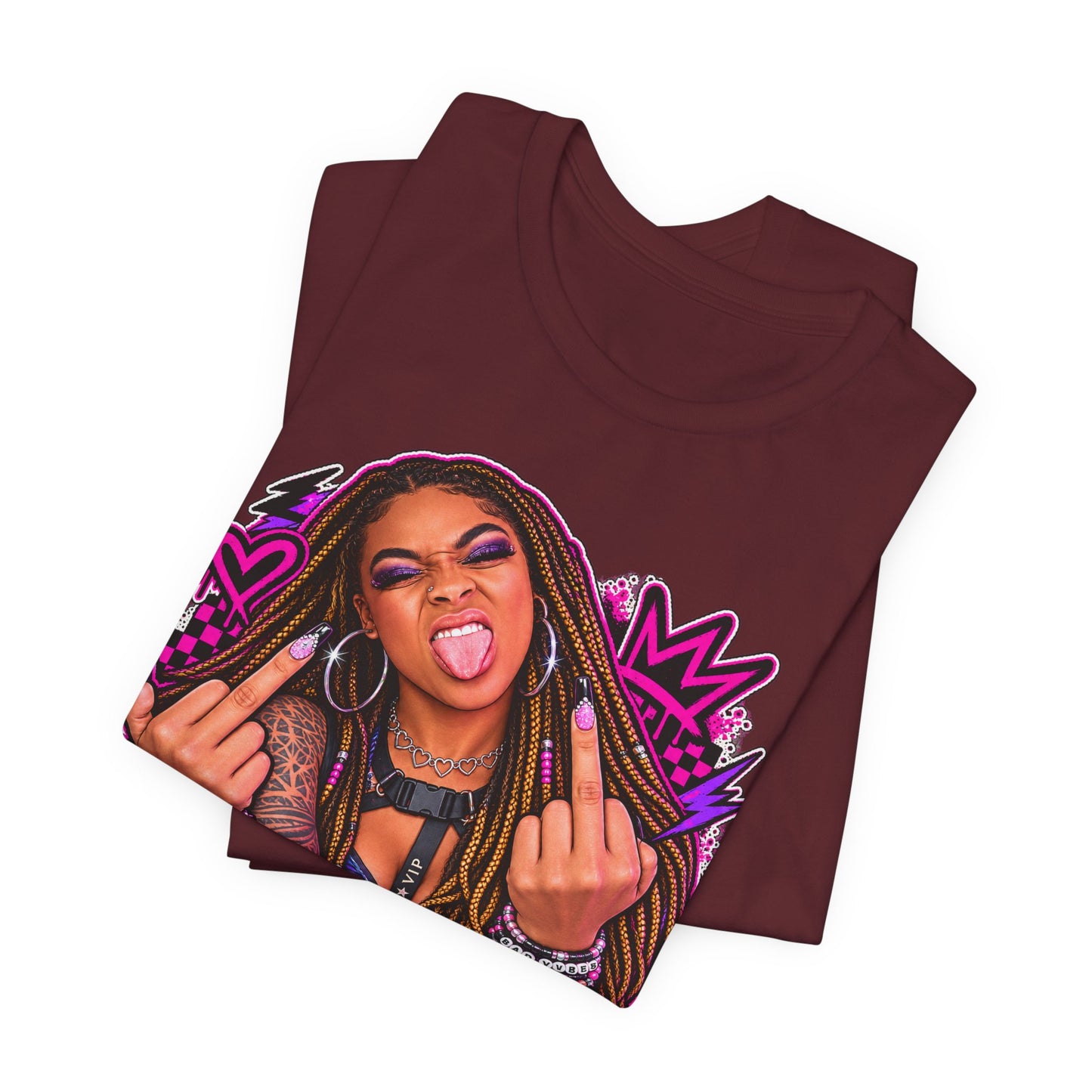 Cute Face, Bad Attitude — Neon Punk Graphic Tee