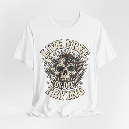 Live Free or Die Trying Skull Tee — Patriotic American Flag Graphic T-Shirt
