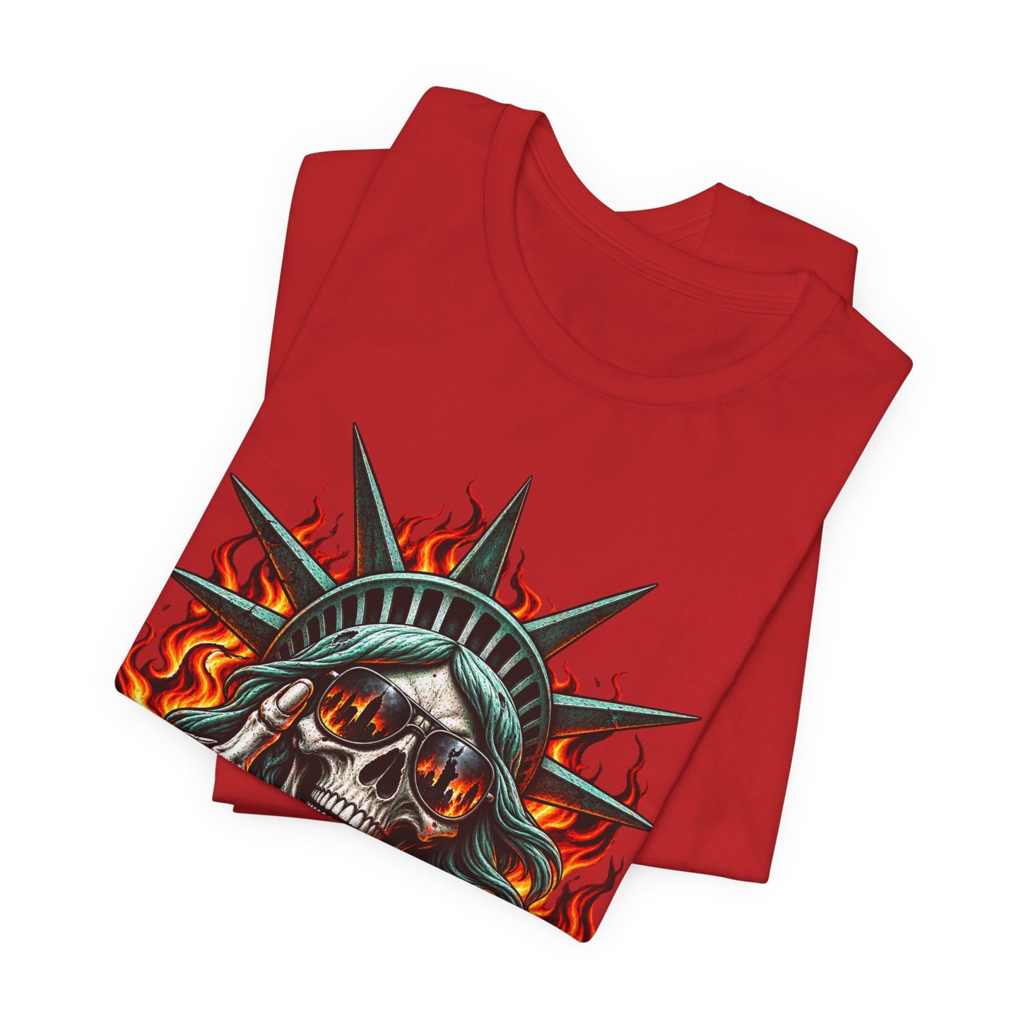 Skull Liberty Tee — Flaming Statue of Liberty Middle Finger Graphic Tee